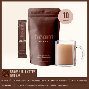 Beam Dream Nighttime Hot Cocoa — 10 Servings for Sleep Support (Cinnamon Cocoa, Brownie Batter, or Sea Salt Caramel, Melatonin + L-Theanine + Magnesium, No Added Sugar)