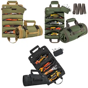 Roll Up Tool Bag Organizer Gifts for Dad. Heavy Duty Motorcycle Tool Roll Bag Organizer. Portable Rollup Toolbag w/Detachable Pouches - Tools Bags Mens gifts for him - Mechanic & Electrician