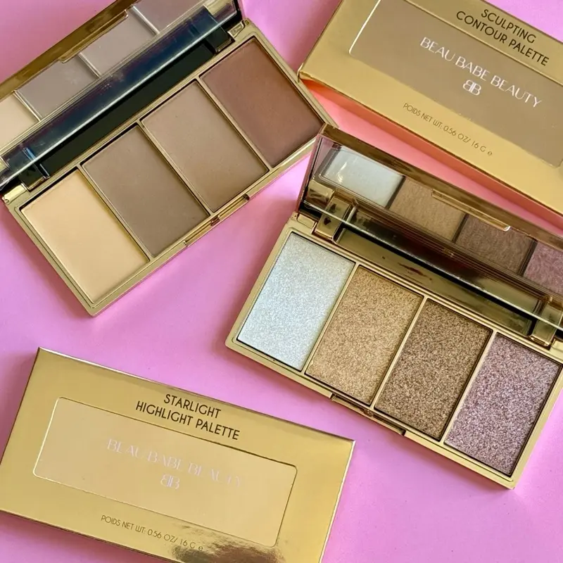 Beau Babe Beauty Starlight Highlighter Palette - 4 Buildable Shimmer Shades Compact Makeup Set, Assorted Shades & Brush-On Highlighters & Luminizers for Facial Glow Enhancement, Makeup Products, Luminous, Glowing Makeup
