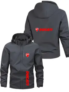 Men's Lightweight Polyester Fashion Hooded Fitted Jacket, Ducati Print, Full Zip Front, Casual Outdoor Spring & Fall Outerwear