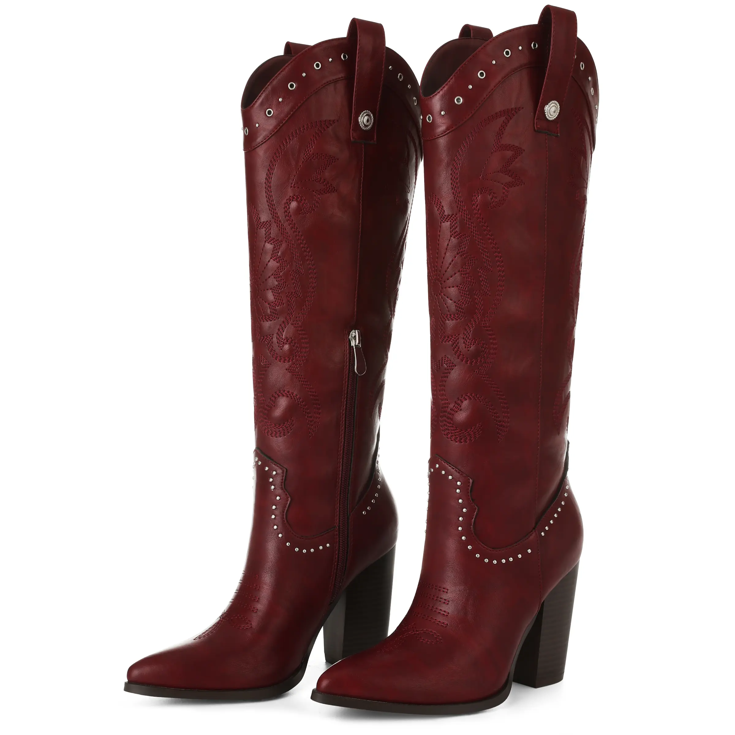 Women's Mid Calf Cowboy Boots Classic Studded Cowgirl Boots with Pointed Toe Chunky Heel Pull On Design Fashion Western Booties for Dress Wedding summerwins,summerwins