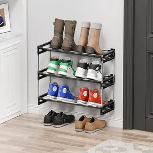 3 Tier Narrow Shoe Rack with Hook and Loop Sticky Adhesive Strips Shoe Shelf for Wall Mounted Slim Shoe Rack Space Saving Design Wall Shoe Organizer for RV DEYILIAN