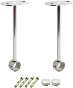 2 Pack Ceiling Mount Bracket, Stainless Steel Wardrobe Pipe Bracket Rod Ceiling Holder, Shower Curtain Closet Wardrobe Rod Lever Support Pipe Flange Socket 32x300mm/1.26x12''