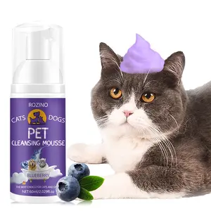 【Ten pack at a better price】ROZINO Pet Blueberry Cleansing Mousse No Rinse MildDense Foam 60ml for Cats Dogs Gentle Cleaning Solution