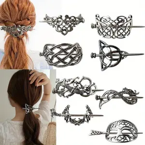 8 Pcs Vintage Alloy Hairpin Ethnic Style Hairpin Viking Jewelry Clip Metal Hair Barrette Hair Accessories Fashion Accessories