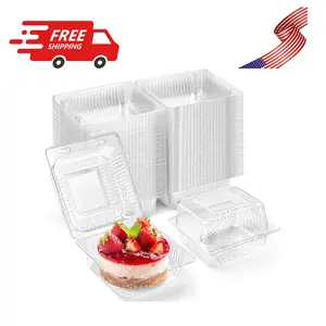 50 Pack Clear Plastic Take Out Food Containers, Square Cake Slice Containers with Hinged Lids