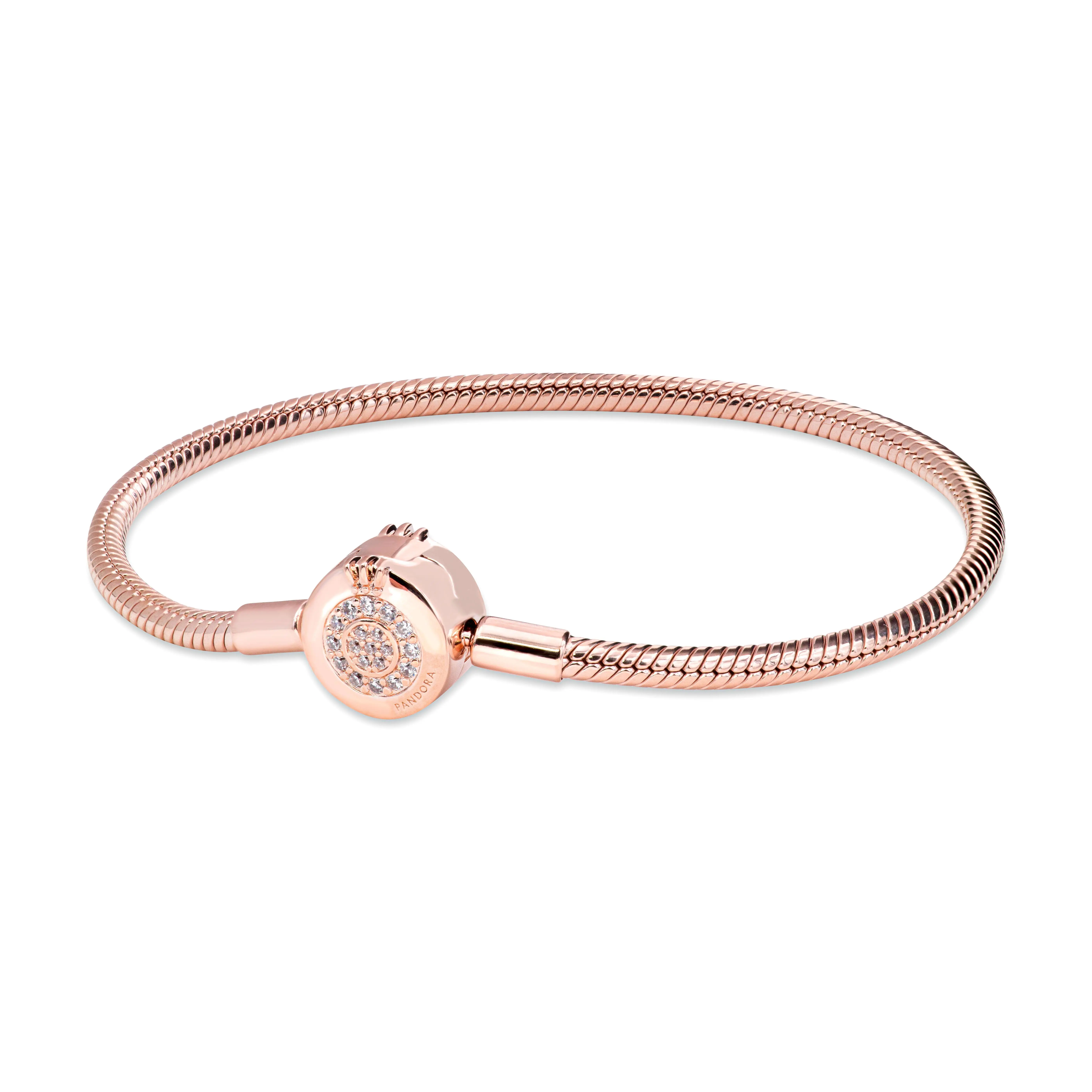 Pandora Moments Sparkling Crown O Snake Chain Bracelet 14k rose gold plating 589046C01-20