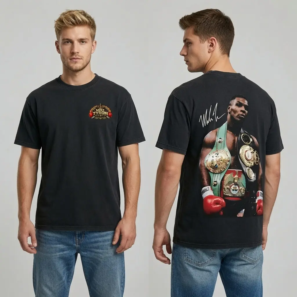 Mike Tyson Championship Belts Portrait Boxing Legend Graphic Tee Soft Cotton Breathable Comfortable Relaxed Fit for Boxing Fans Sports Lovers Daily Casual Wear Unisex's T-Shirt