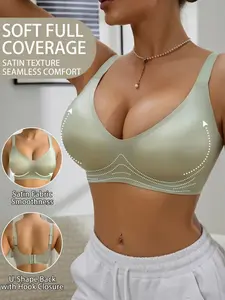 Women's Jelly Satin Bra No Underwire Full Coverage Comfortable Seamless Everyday Bra with Padded T-Shirt Style, Soft and Breathable