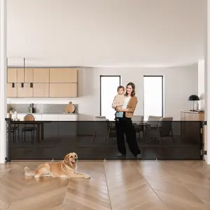 BIOBY 118" Retractable Baby Safety Gates Extra Wide, Extra Long Pet Dog Gates, Retractable Dog Gate for Large Openings, Extra Long Dog Gates for The House, Extra Large Mesh Pet Gate for Stairs, Doorways, Hallways, Indoor&Outdoor, Black, Valentine's Day