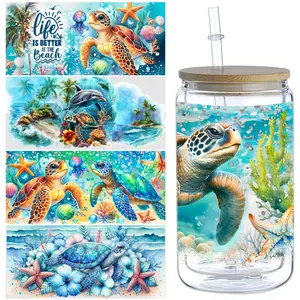 5 Sheets Turtle UV DTF Stickers, Waterproof Transfer Stickers for 16oz Glass Cups, UV DTF Stickers, Glass DTF Transfer Stickers, Decorative Stickers