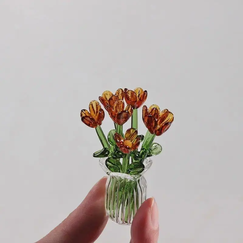 transparent dark brown 7 flowers + vase