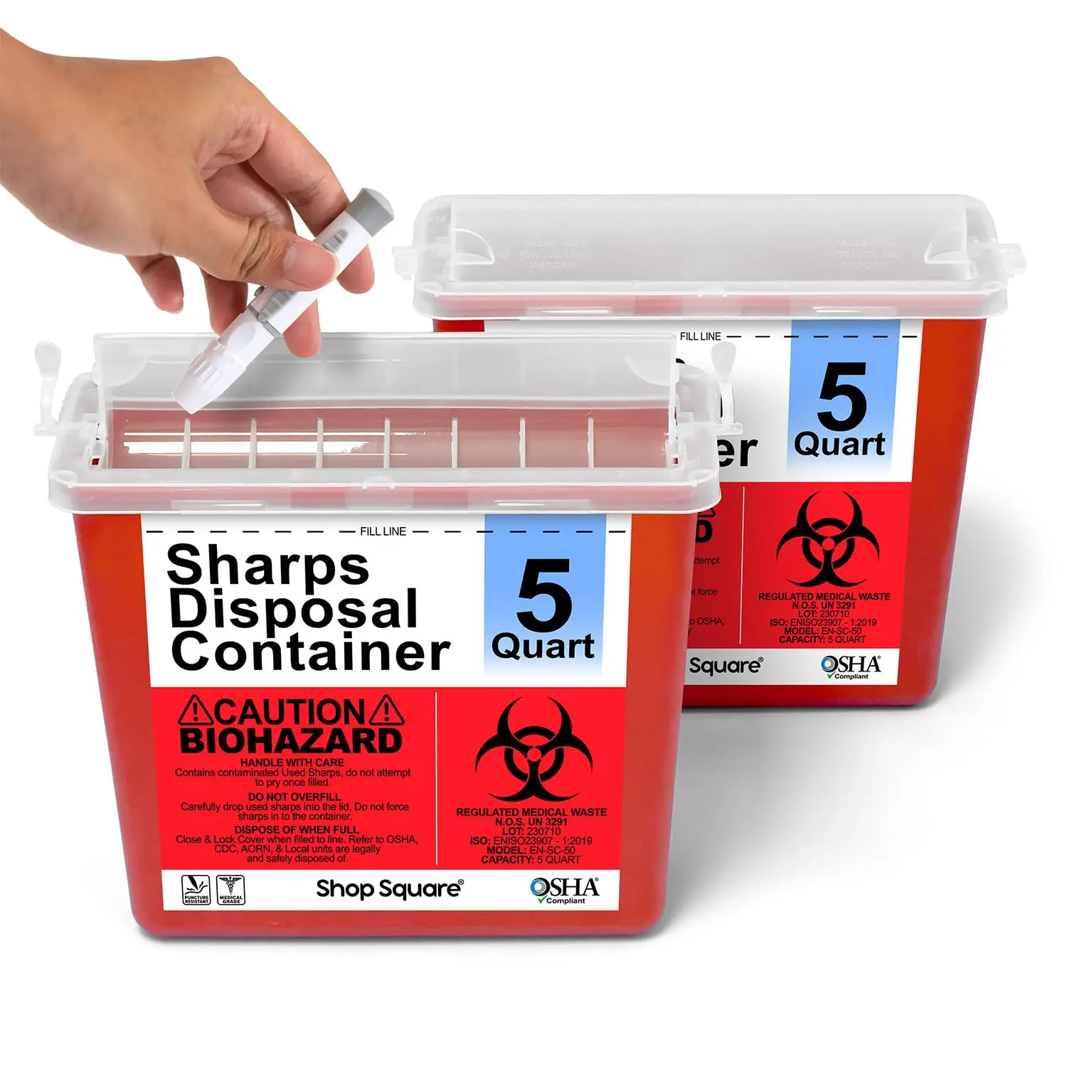 Sharps Container for Home Use and Professional - 5 Quart (2 Pack) Large Sharps Container, Needle Disposal, Touch Free Rotating Lid