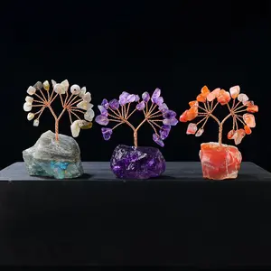 Money Tree Design Crystal Ornament, 1 Count Fengshui Ornament, Home Decor for Living Room, Office, Desktop Decoration, Ideal Gift, Artificial Amethyst, Decorative