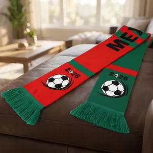 Knitted Football Fan Scarf - Red and Green Football Patterned, Event Support Fashion Accessory