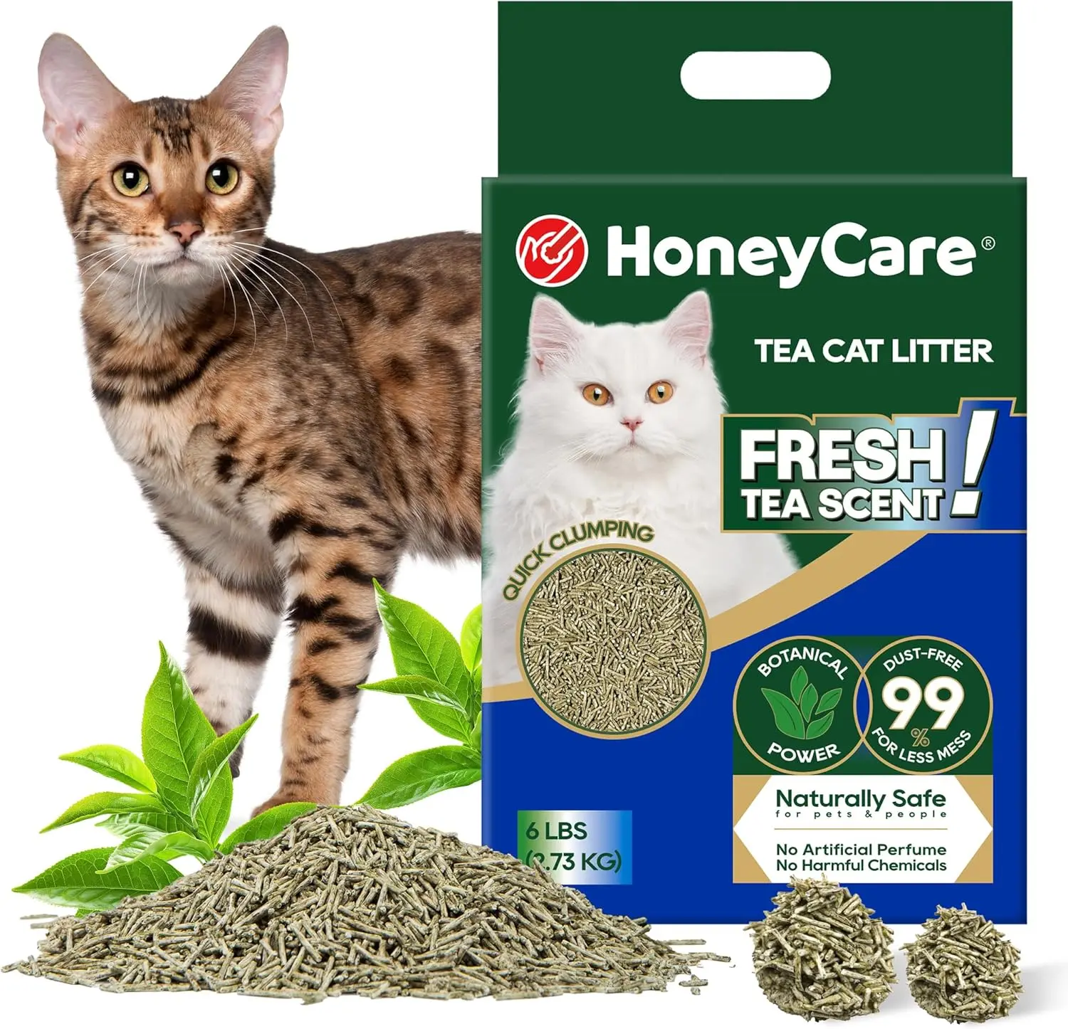 HoneyCare Tea Cat Litter | Natural Plant-Based Formula | Long-Lasting Odor Control | 99% Dust-Free & Low Tracking | Flushable Cat Litter | 6-lbs, SummerVibes petlovers