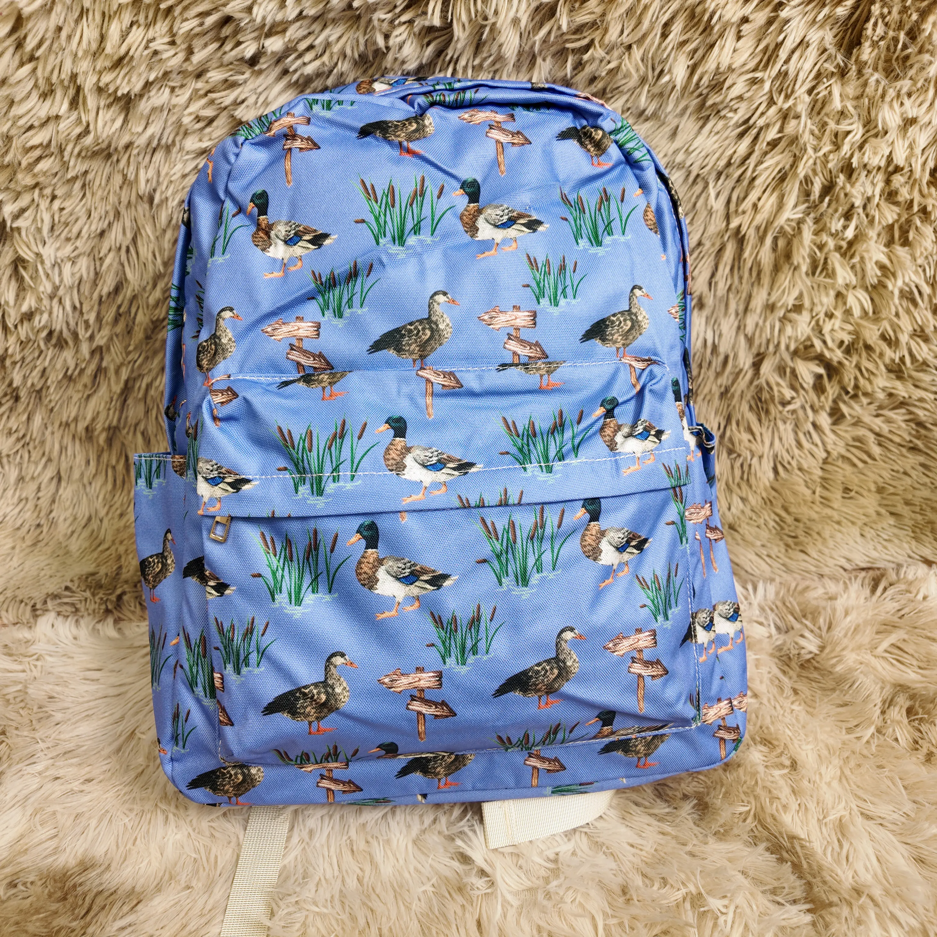 Boys' Trendy Backpack - 5-6 Years Old, Duck Print Canvas, 13x5x17 Inch Compact Zip Bag for Outdoor Activities, Kids' Fashion Accessory