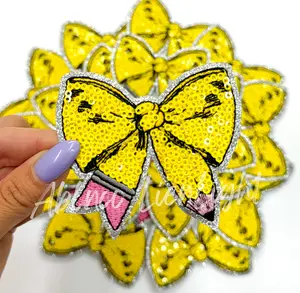 Pencil Bow Teach Sequin Embroidery Patch