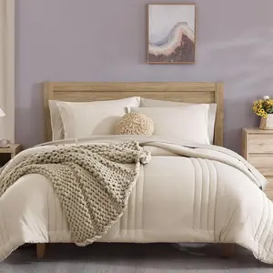 Monbix Full Comforter Set - 7 Pieces Apricot Beige Bed in a Bag Full Size Bedding Sets with Comforters, All Seasons Down Alternative Comforter with Sheets,Pillowcases & Shams