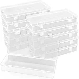 10 Pack Small Storage Containers with Hinged Lids 6-inch Plastic Storage Boxes Rectangle Clear Boxes Beauty & Personal Care