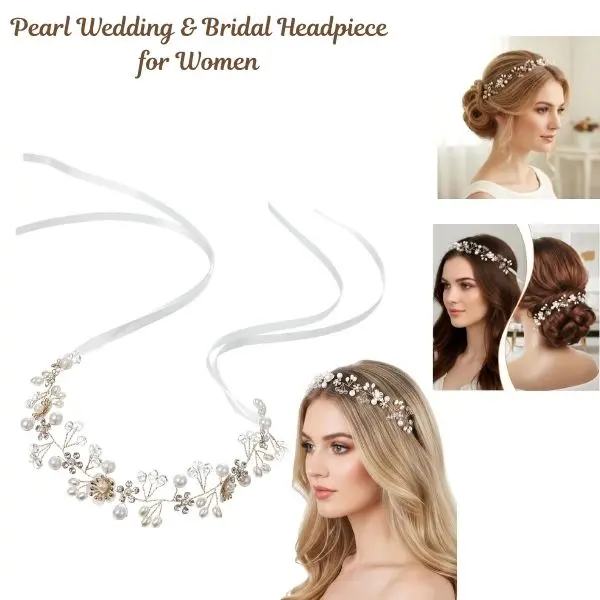 Women's Classic Bridal Floral Hair Vine - Silver Crystal Flower & Pearl Bead Decoration Headpieces, Bling Floral Motif Accessory, Flip-On Closure Silver Wedding Headband for Bride's Wedding & Engagement Events, Female Versatile Fashion Hair Accessory, Ann