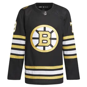 adidas Mens Boston Bruins Home Anniversary Crew Neck Long Sleeve Replica Jersey Casual - Black
