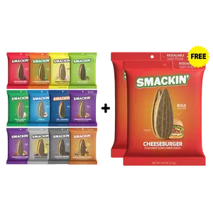 SMACKIN' Sunflower Seed 2 FREE BAGS + 12 Bag Variety Pack, Variety Flavors, Resealable 4 OZ Bags, No Salty Burn