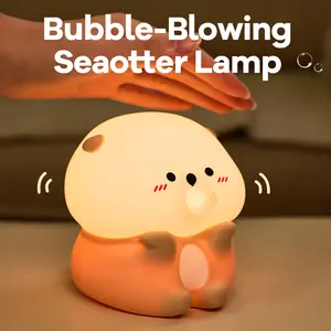 Squishy Bubble Blowing Otter Night Light A066 with 3 Dimmable Brightness Levels & 30-Minute Auto-Off Timer USB Powered Table Lamp for Kids Room Nursery Decor Cute Birthday Gift for Boys and Girls Silicone Material Interactive Fun for Kids Smartphones