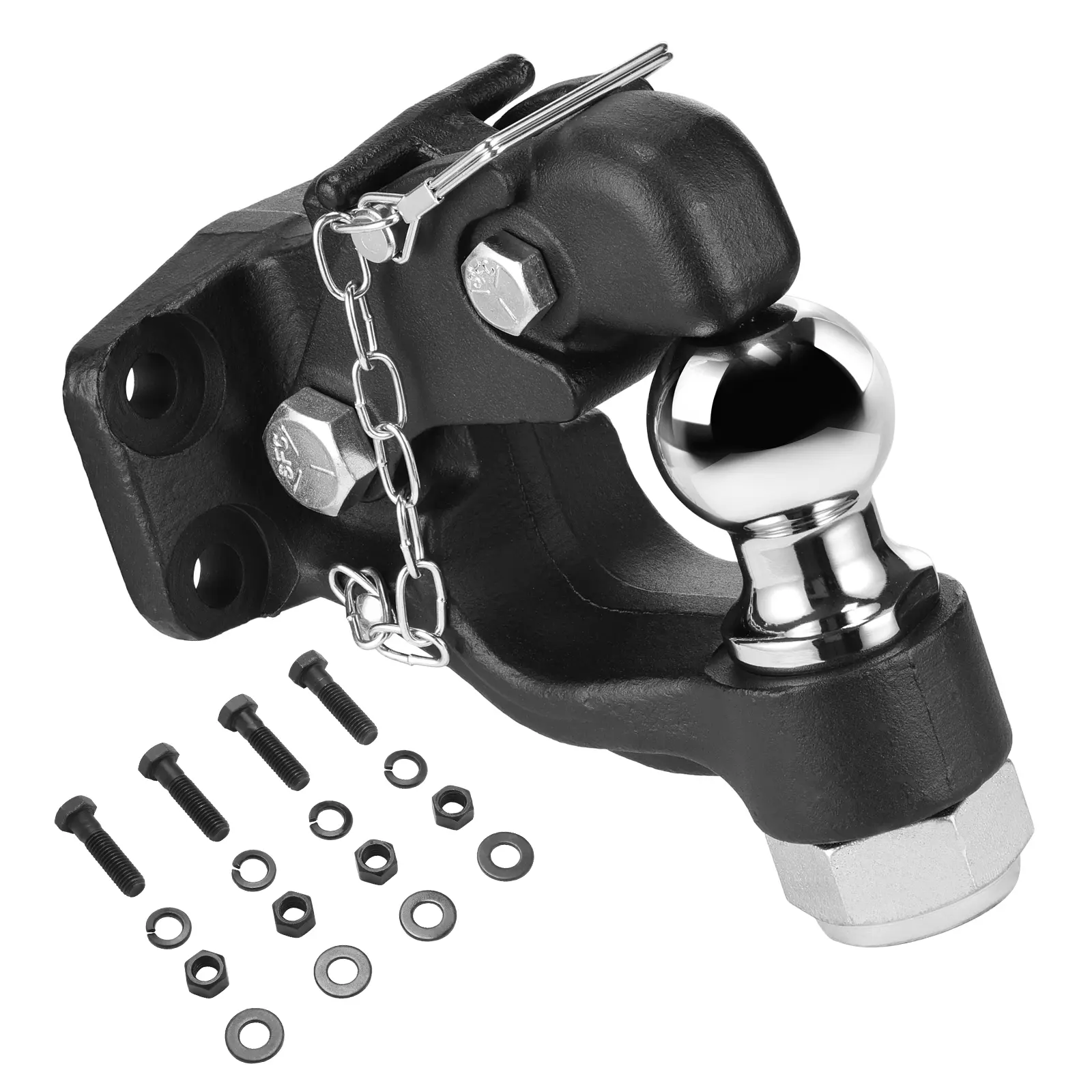 【summerfinds】VEVOR Pintle Hook, 20000 lbs Towing Capacity, 2-in Hitch Ball Trailer Hitch Receiver Combo, High-Strength Steel 1-Piece Mount, Fits 2.5-3 in. Lunette Ring with Mounting Kit, Wear-Resistant Black Powder Coat, for Tractors, Heavy Cargo Tow, Sec