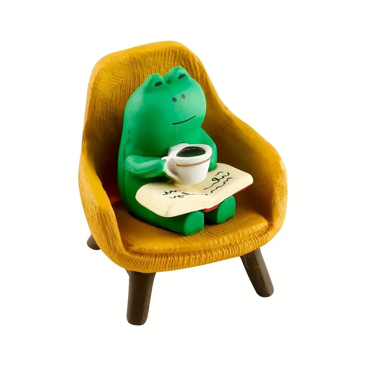 Mini Frog Figurine Resin Desktop Decoration, Reading & Coffee Design, Vibrant and Accents, Perfect Gift for Frog Lovers, Resin Animal Sculptures