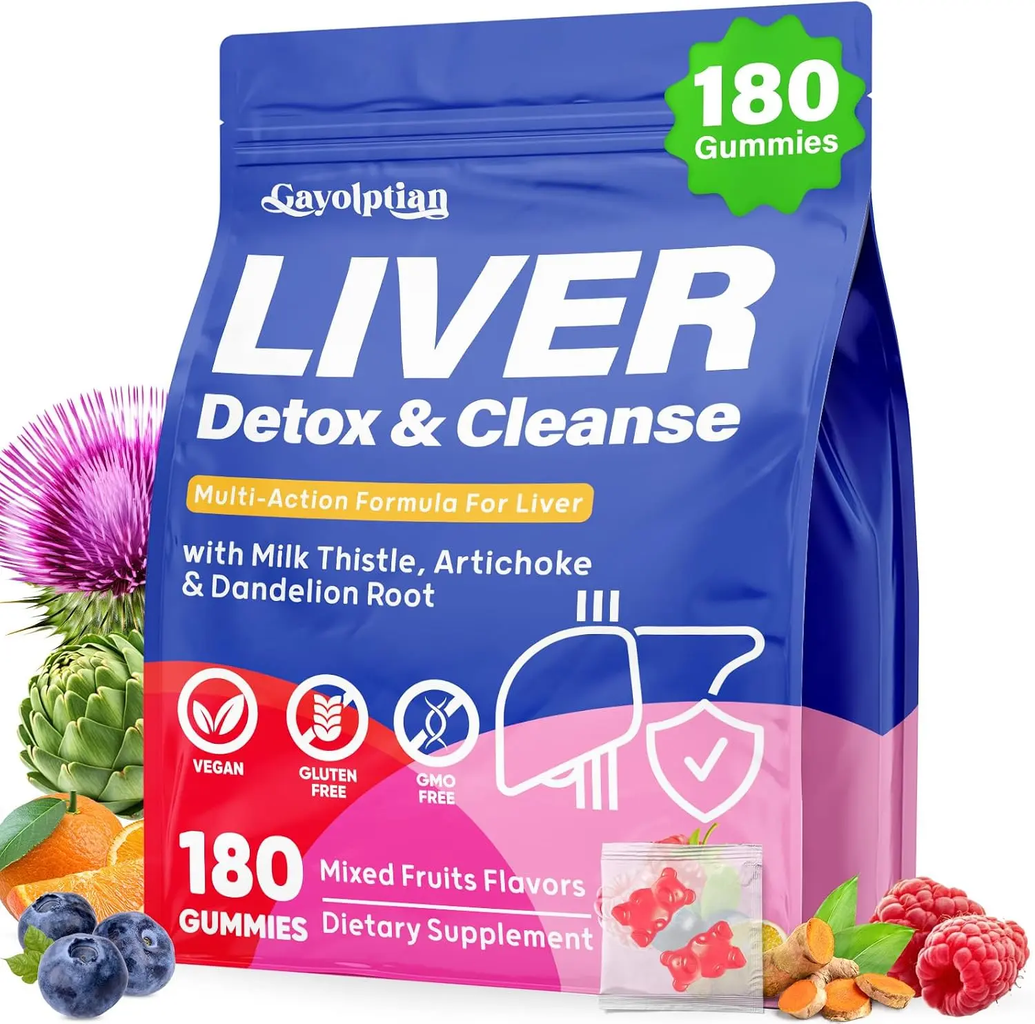 Liver Detox Cleanse & Repair, 2000mg Milk Thistle Liver Support, 180 Count | Liver Detox Cleanse & Repair Gummies, Herbal Liver Support Supplement with Beetroot, Glutathione for Gut Health, Metabolism Healthcare
