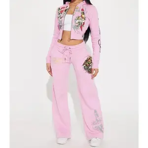 2 Piece Sets Womens Clothing Letter Print Sweatsuit Hoodie Zipper Hoodie and Sweat Pants Suits Tracksuit Set Womenswear