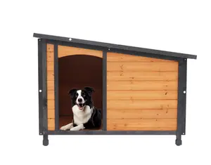 46" Dog House - Outdoor Indoor Wooden Kennel for Large Dogs - Weatherproof Villa with Raised Feet & PVC Roof - Gold Red & Black Gold+Matte Black + Dog + Large (41 - 70 lbs) + Solid Wood