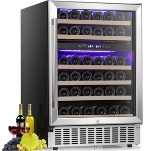 Antarctic Star 24" Wine Cooler Beverage Refrigerator Under Counter Beer Mini Fridge Built-in Freestanding Stainless Steel Dual-Layer Digital Temperature Control Glass Door wine  cooler
