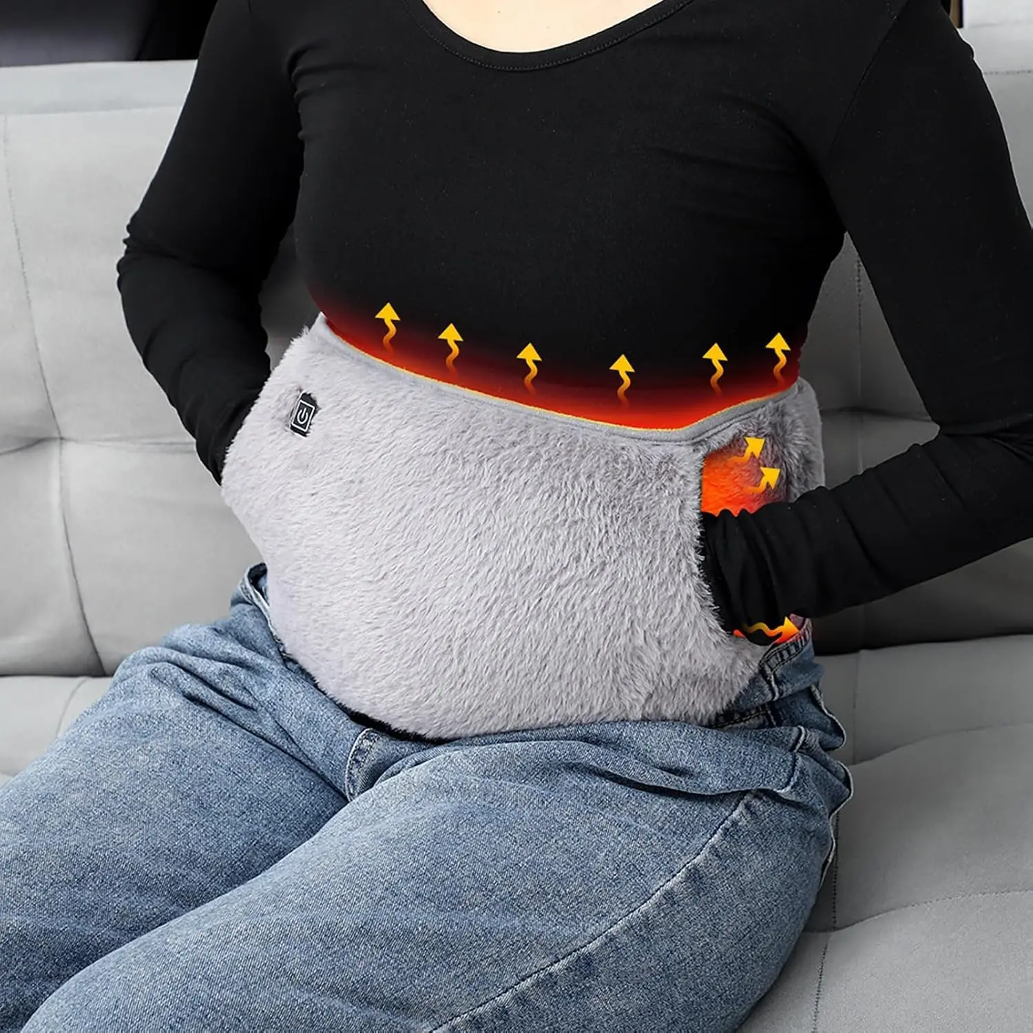 USB Heating Waist-Belly Belt Heat Pad for Women, 3 Temperature Settings, Velcro Adjustable Strap, Red & Blue Light, Menstrual Cramp Relief & Body Warmth
