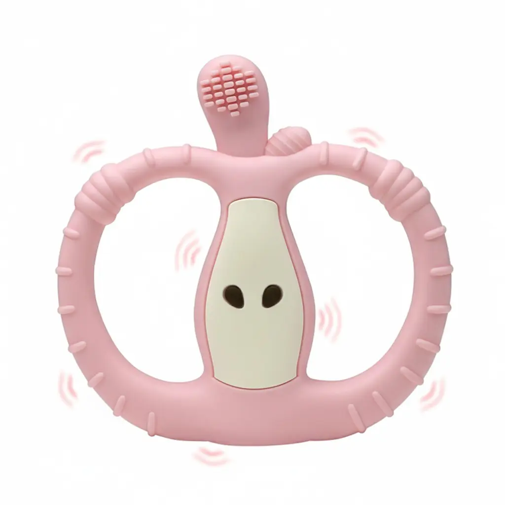 Vibrating Apple Teether for Oral Motor Development, BPA-Free Food Grade Silicone Soother, 10-Level Gentle Rhythmic Gum Support, Sensory Teether