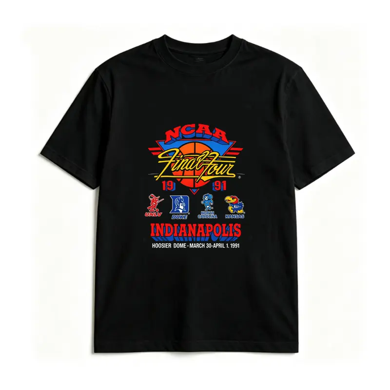 1991  Final Four Indianapolis Vintage Basketball Graphic T-Shirt, Retro UNLV Duke UNC Kansas Mascot Tee, Unisex Sports Casual Streetwear Short Sleeve Top For Hoops Fans