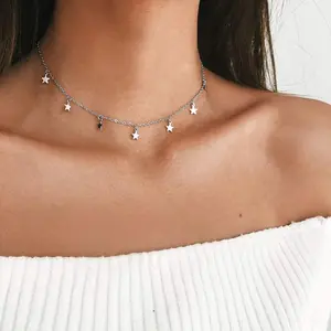 ChicSilver 925 Sterling Silver Star Chain Choker Necklace for Women Stackable Stylish Necklace