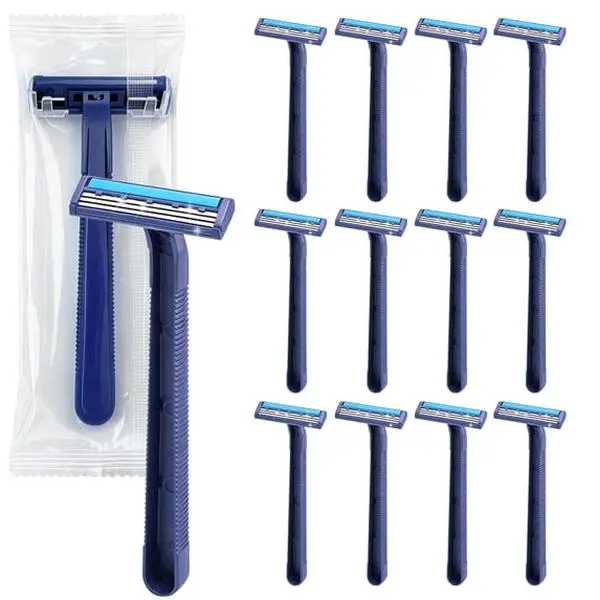 Men's 12-Pack Disposable Razors - Triple-Blade Shavers with Lubricating Strip, Anti-Slip Handle for Travel, Home Daily Use