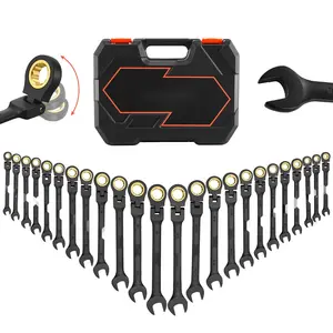 Flex-Head Ratcheting Wrench Set, 24-Piece SAE And Metric, 72-Tooth Cr-V Steel Ratcheting Wrenches, Flexible Combination Wrench Set With Storage Case For General Household, Automotive, And Mechanical Repairs, Black