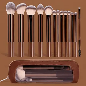 13PcsProfessional Makeup Brush Set With Bag, Cosmetic Brush Set, Metal Frame, Multiple Brushes Including Eyeshadow, Blush, Foundation, Perfect for Women & Girls, Face Makeup Brushes