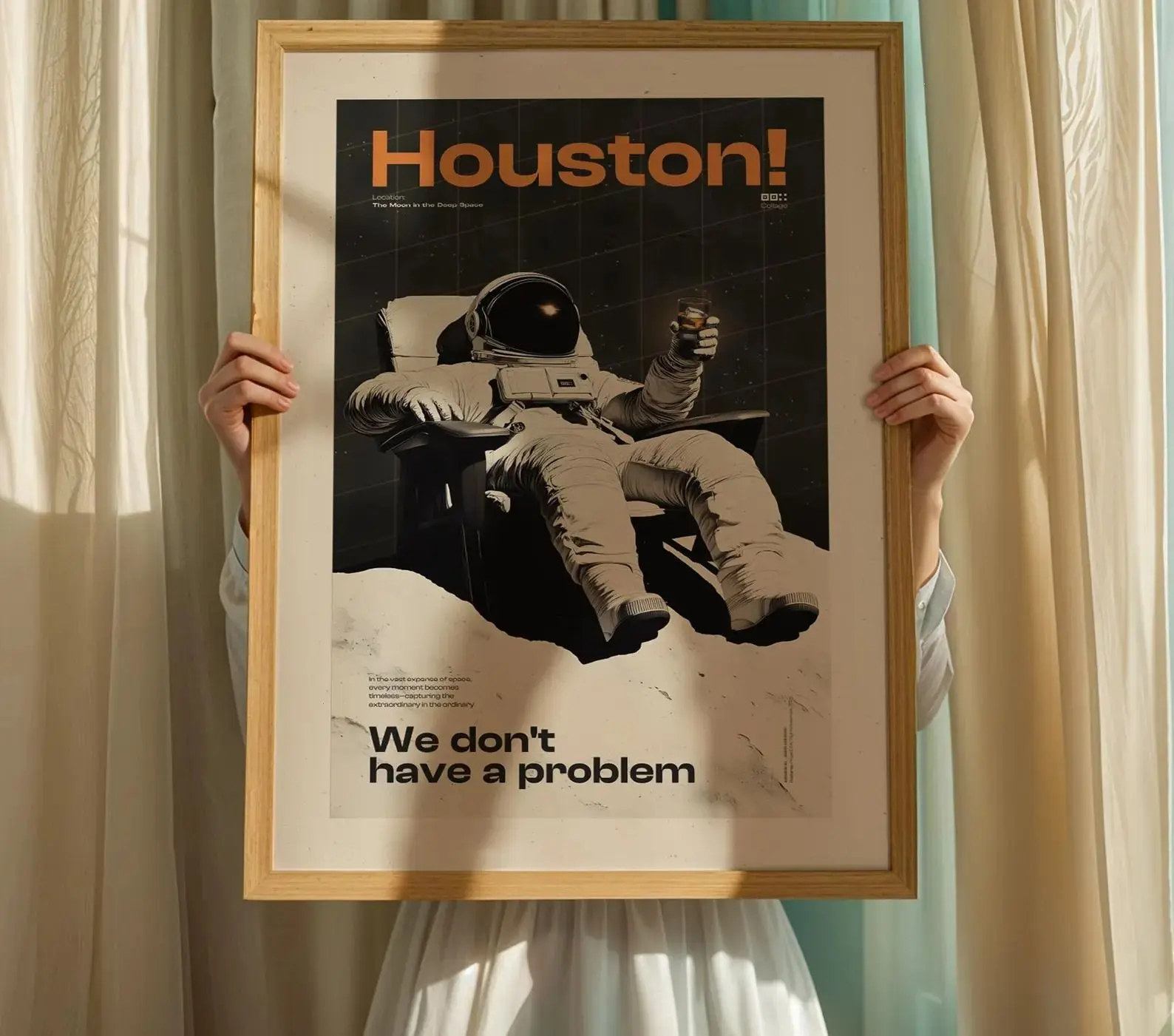 Astronaut Poster, Houston Space Explorer Wall Art, Retro Sci-Fi Digital Print, Moon Themed Home Decor
