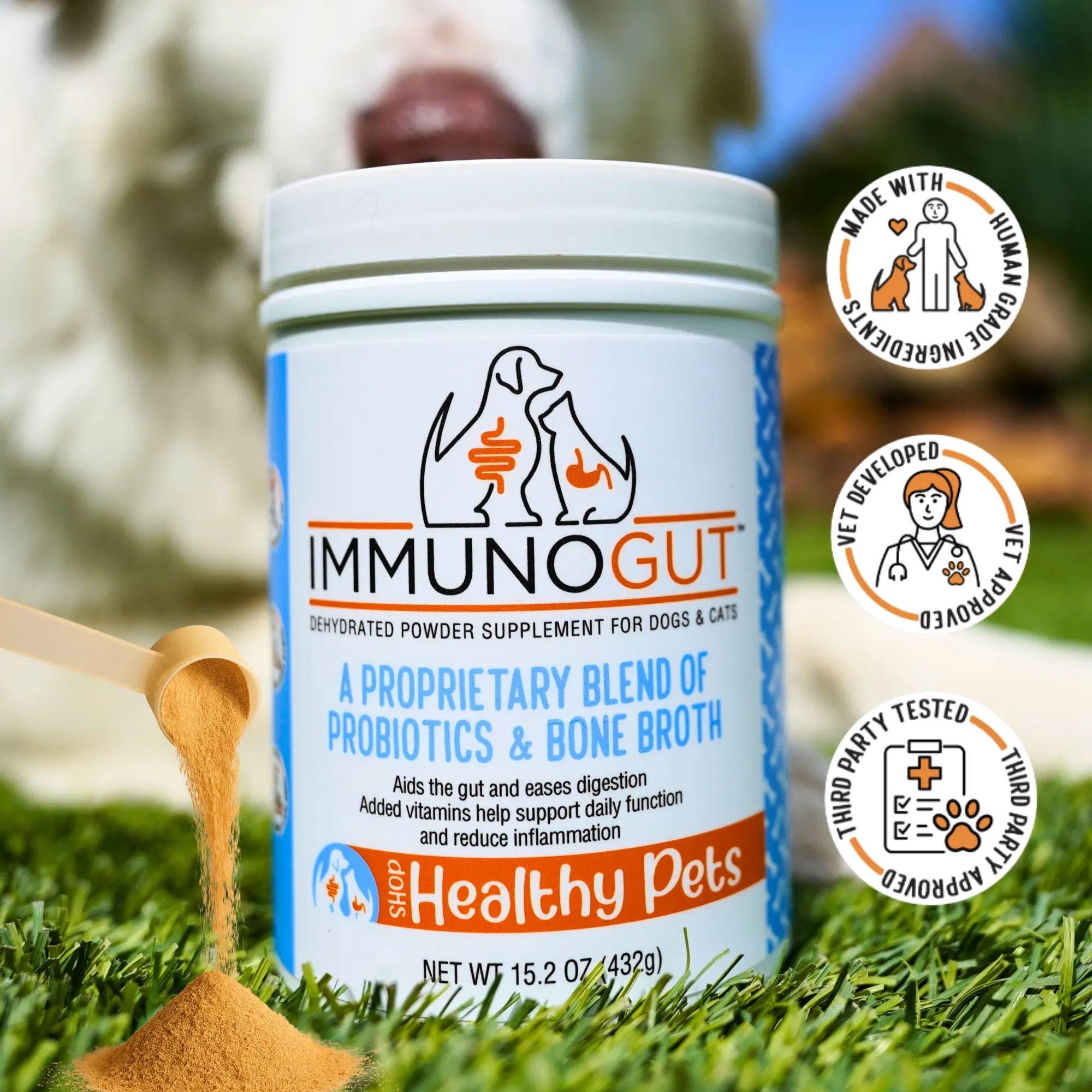 ImmunoGut - Proprietary Blend of Probiotics & Bone Broth for Dogs & Cats - Aids Gut Health & Eases Digestion - Added Vitamins Support Daily Function & Reduce Inflammation