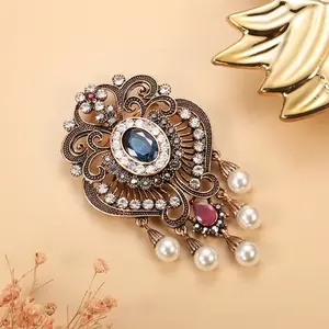 Fashion Trackye Style Adult Novelty Party Gift Dark Blue Dark Green Transparent Artificial Crystal Inlaid Flower Brooch Vintage Pin