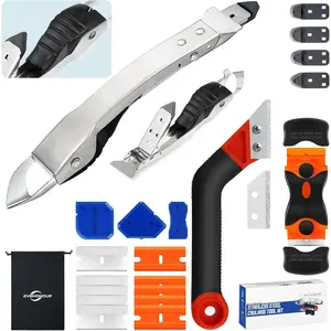 Silicone Caulking Tool Kit, Stainless Steel Caulk Remover Tool, 4 in 1 Grout Removal Tool with Comfortable Grip