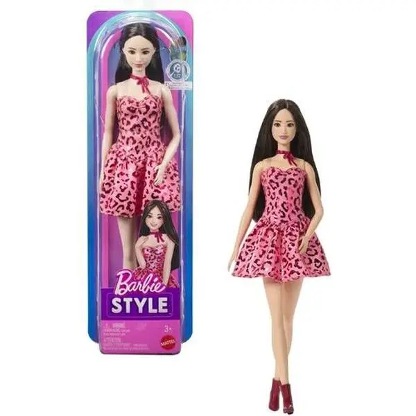 Barbie Fashionistas Doll #246 With Pink Leopard Print Dress, Black Hair  [COLLECTIBLES] Paper Doll