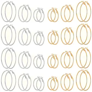 24 Pairs Stainless Steel Golden Silvery Plated Hoop Earrings for Women Girls, Hypoallergenic Hoops Women's Earrings Loop Earrings Set