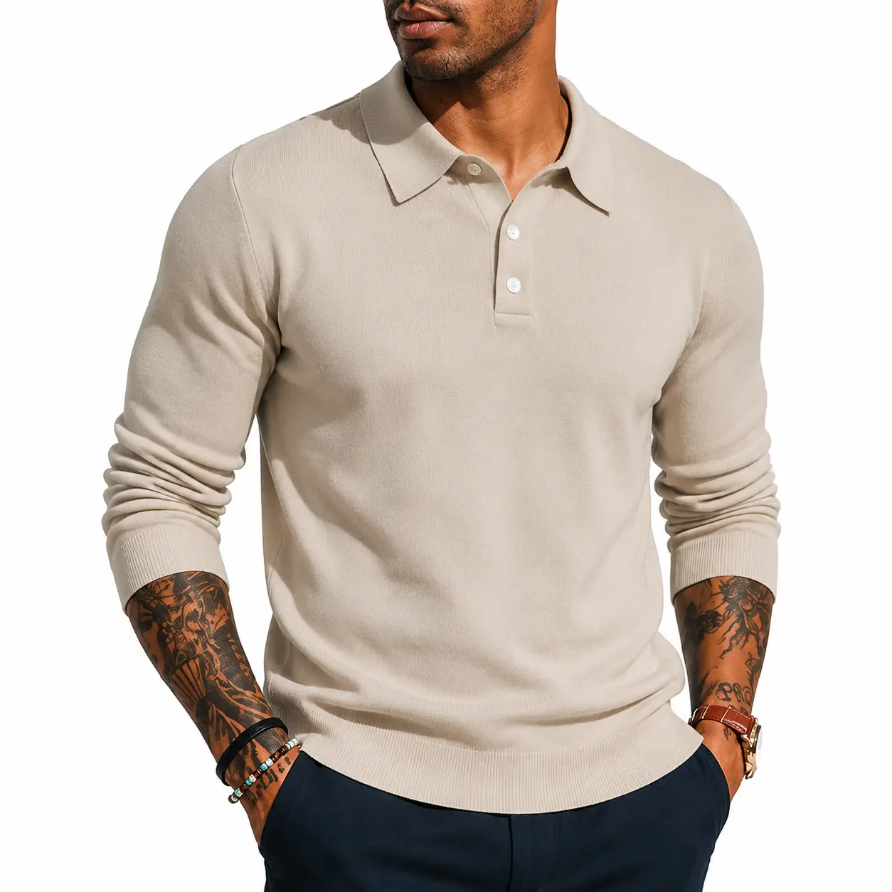 Mens Long Sleeve Knit Polo Sweater Casual Button Down Golf Shirts For Men Formal Work Quarter Button Pullover Soft Breathable Fall Winter Knitwear Easy Care Machine Washable Apricot Black White Unisex S M L XL
