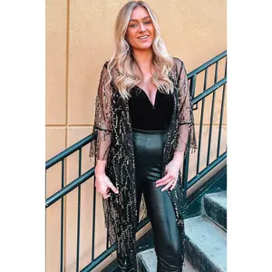Sequin Open Front Sheer Cardigan