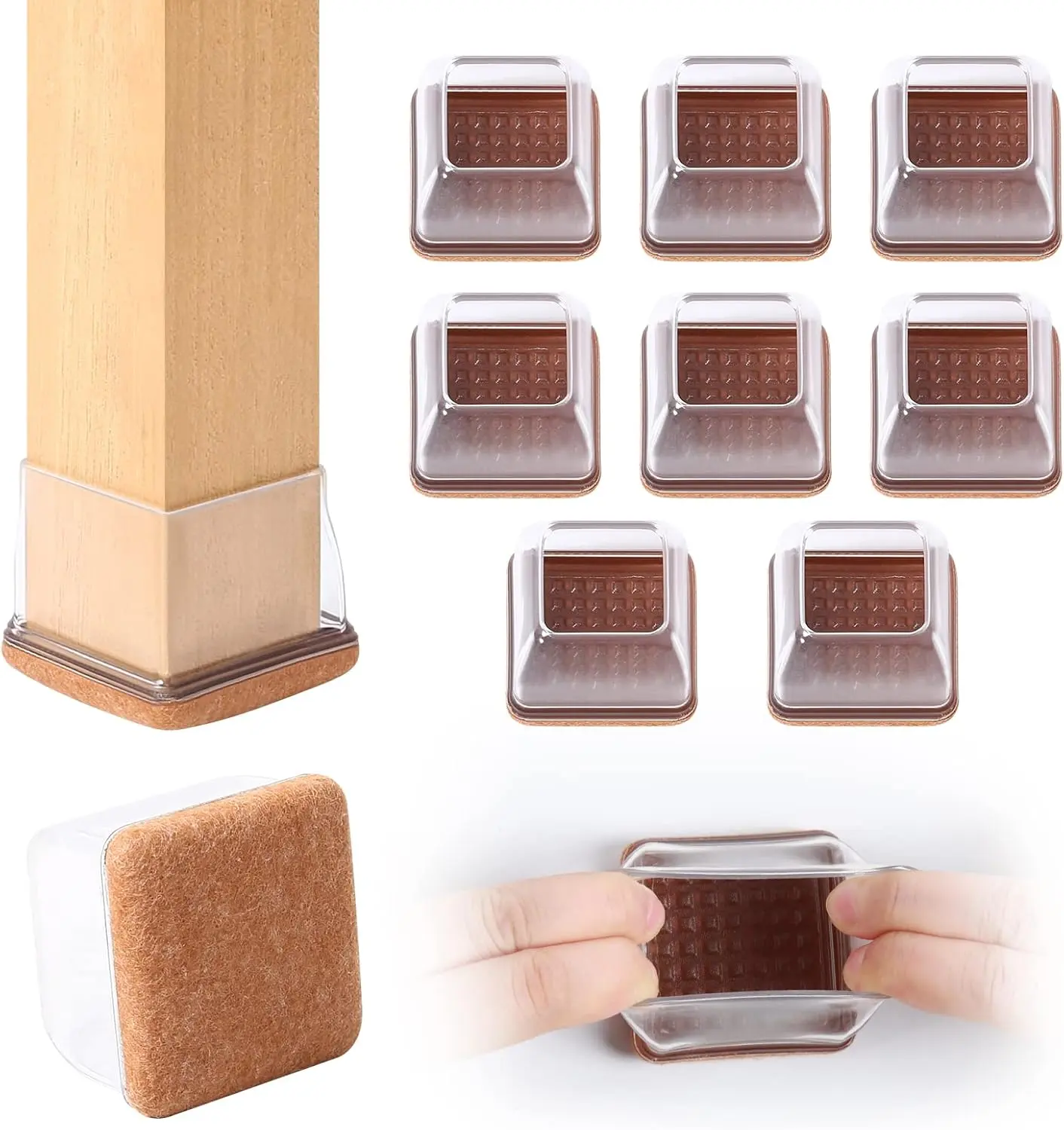8 Pcs Extra Large Square Chair Leg Floor Protectors – Silicone Felt Furniture Pads for Hardwood Floor, Dining Table Bar Stool Leg Protectors –Slip, Scratch‑Proof  – Self – Protect Hardwood, Tile, Laminate, and Vinyl Floors from Scratches and Scuffs